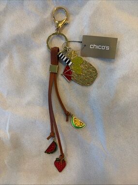 Chico's Gold, Brown & Multicolor Fruit Charm Keychain